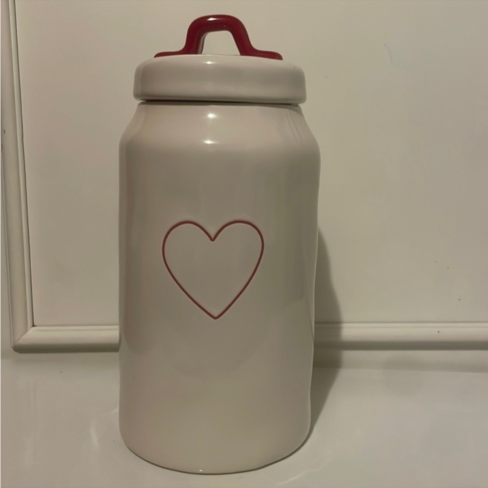 Rae Dunn Magenta Rec Heart Canister Lid With Red Handle Jar Container Large